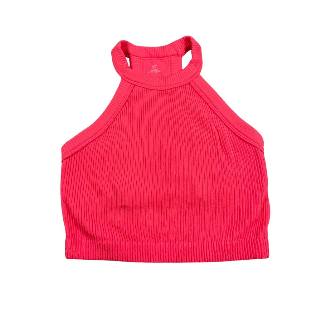 Aerie Womens S Tank Top Pink Ribbed High Neck Racerback Crop Active Athleisure